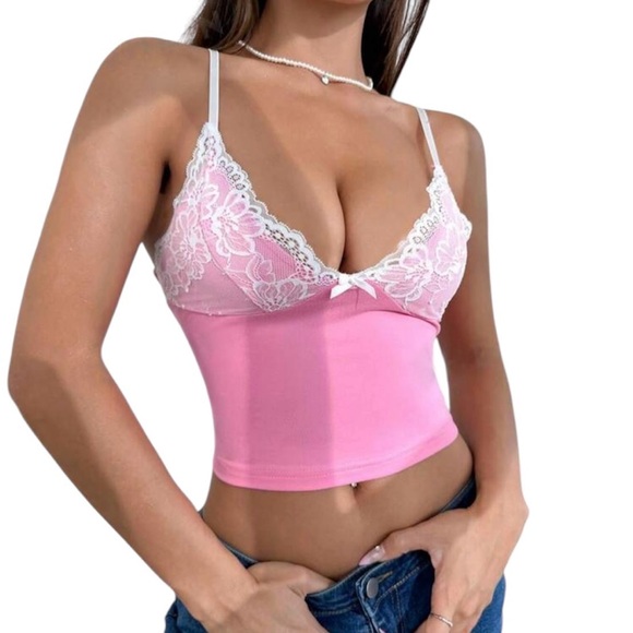 Y2K Pink & White Lace Camisole Top - Picture 1 of 1